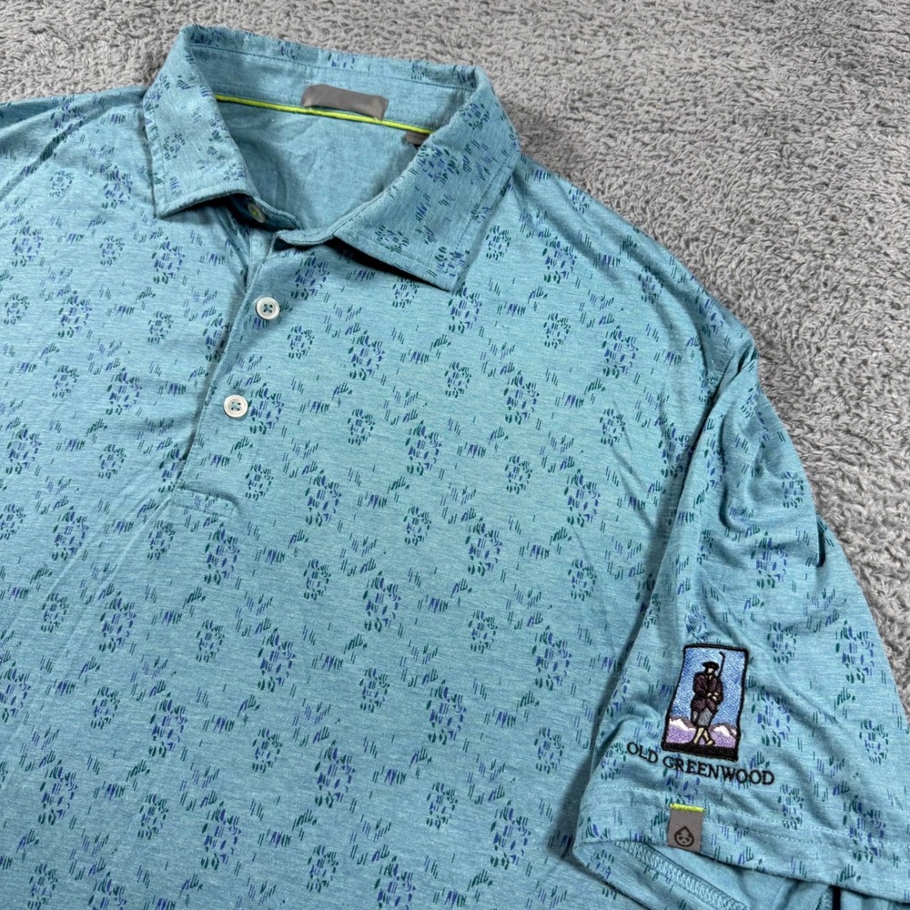 Tasc Performance Golf Polo Shirt Mens Large Teal Blue Abstract Print Geometric